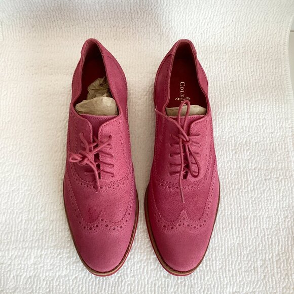 Brand New Cole Haan Red Alisa Suede Wingtip Oxford Shoes Women Size 7 - Picture 1 of 6